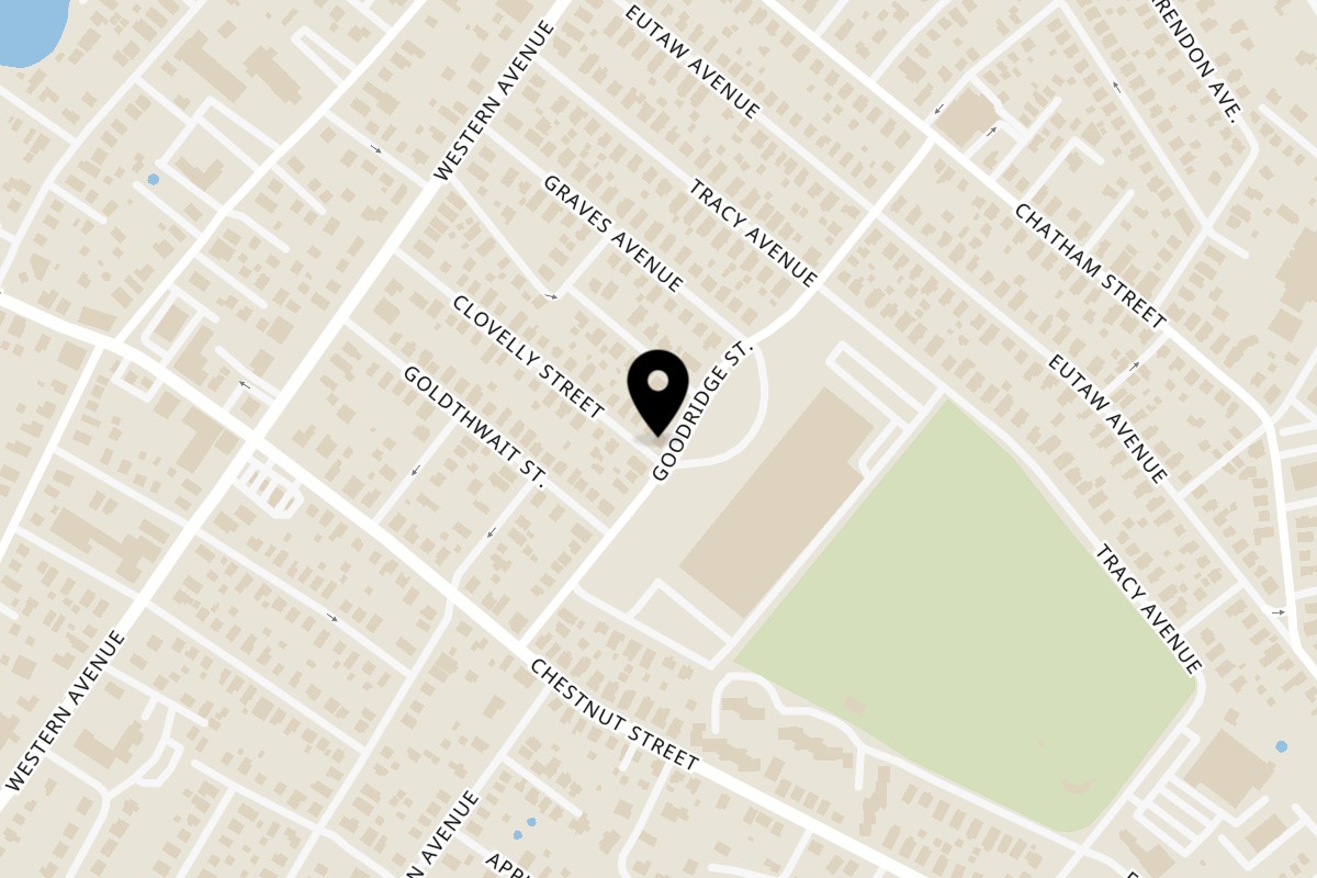 Map showing the location of Mandee's Pizza - Lynn, MA on 65 Goodridge St in Lynn
